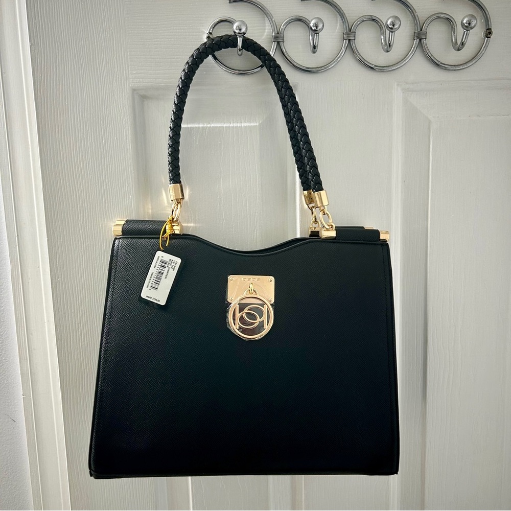 Bebe Black Kate Shopper 2-Way Bag Crossbody Strap and Braided Rope Handles